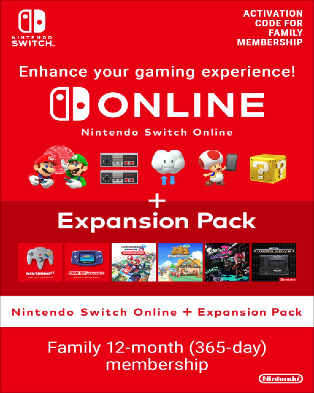 Nintendo Switch Online 365 Dní Family Membership + Expansion Pack